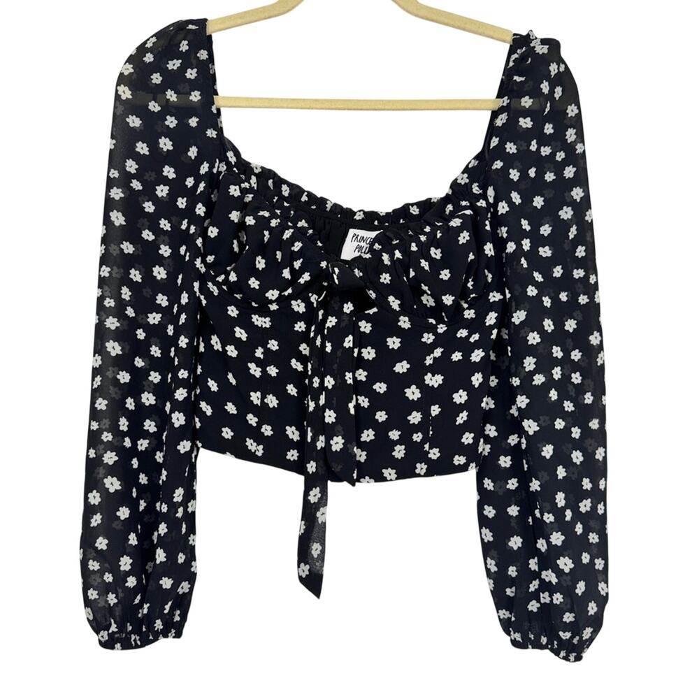 Princess Polly Black Floral Sweetheart Neckline Blouse Womens 2 Coquette Girly